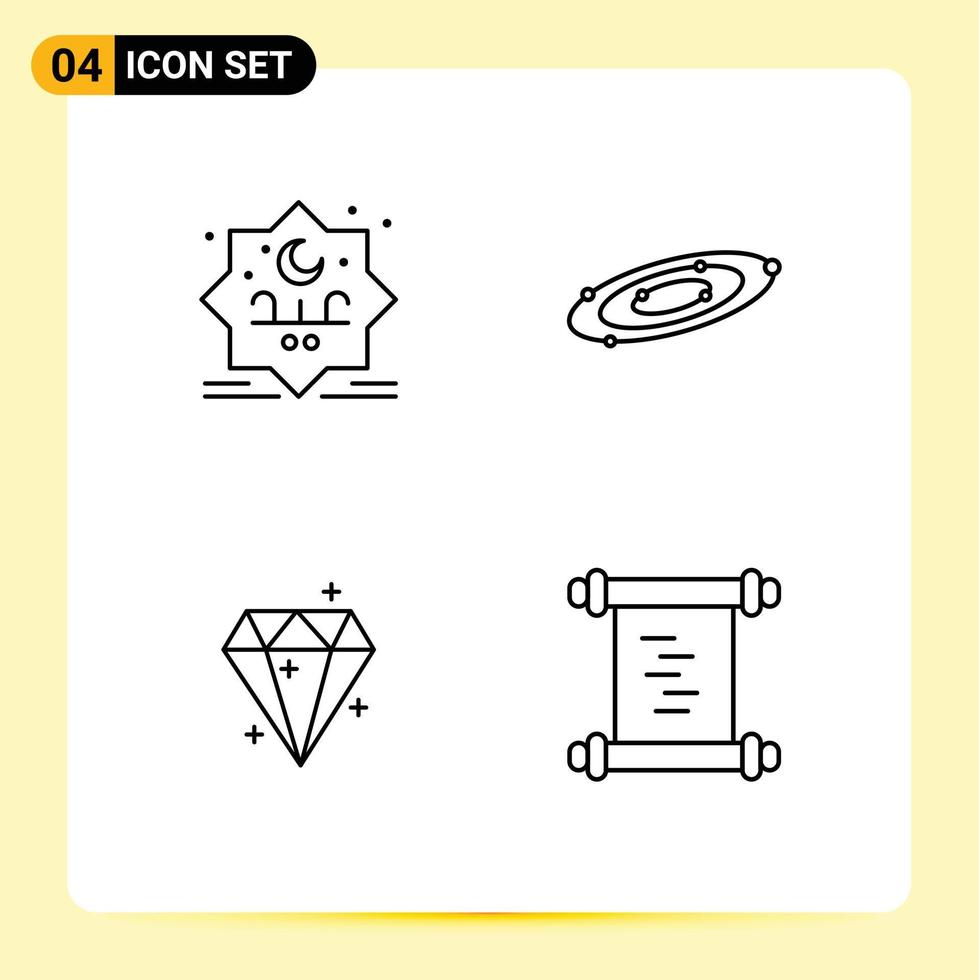 Universal Icon Symbols Group of 4 Modern Filledline Flat Colors of star diamound stamp planets sucess Editable Vector Design Elements