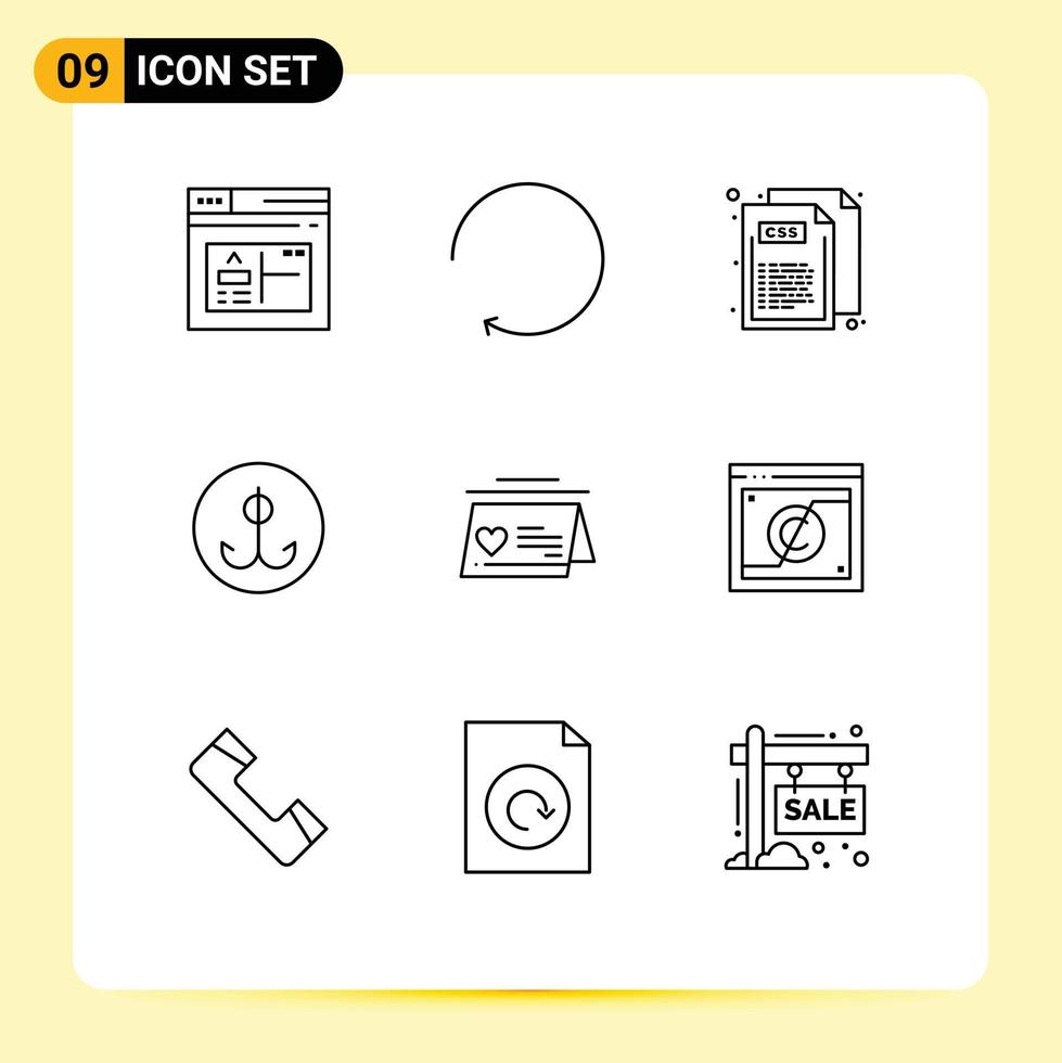 Set of 9 Modern UI Icons Symbols Signs for married calendar css sport fishing Editable Vector Design Elements