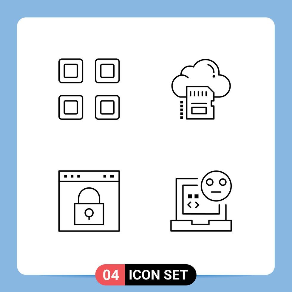 Line Pack of 4 Universal Symbols of grid browser view data lock Editable Vector Design Elements