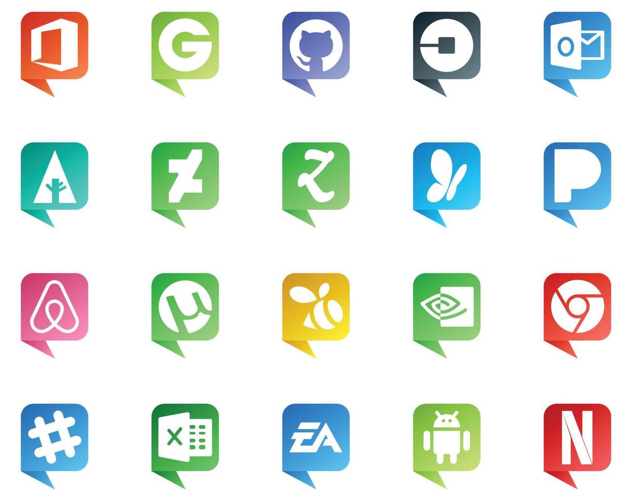 20 social medios de comunicación habla burbuja estilo logo me gusta flojo nvidia deviantart enjambre aire bnb vector