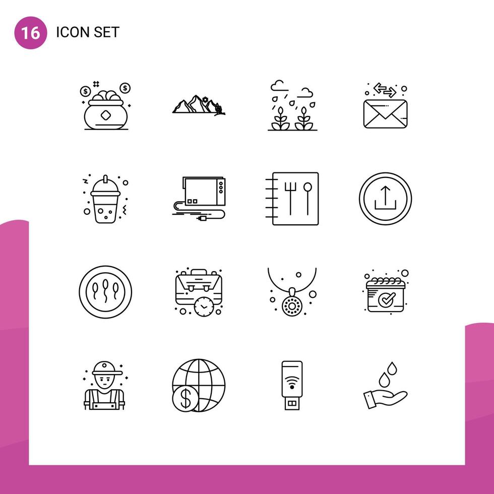 Modern Set of 16 Outlines and symbols such as frappe mail mountain envelope leaf Editable Vector Design Elements