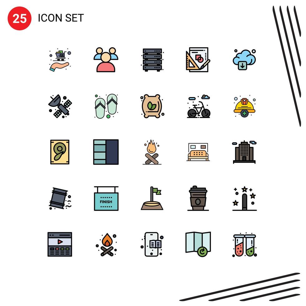 Modern Set of 25 Filled line Flat Colors and symbols such as download cloud server graph maths Editable Vector Design Elements