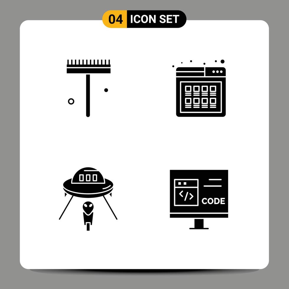 Pack of 4 Modern Solid Glyphs Signs and Symbols for Web Print Media such as garden alien shovel product ufo Editable Vector Design Elements