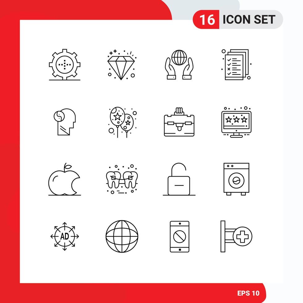 16 User Interface Outline Pack of modern Signs and Symbols of brian management biosphere file business Editable Vector Design Elements