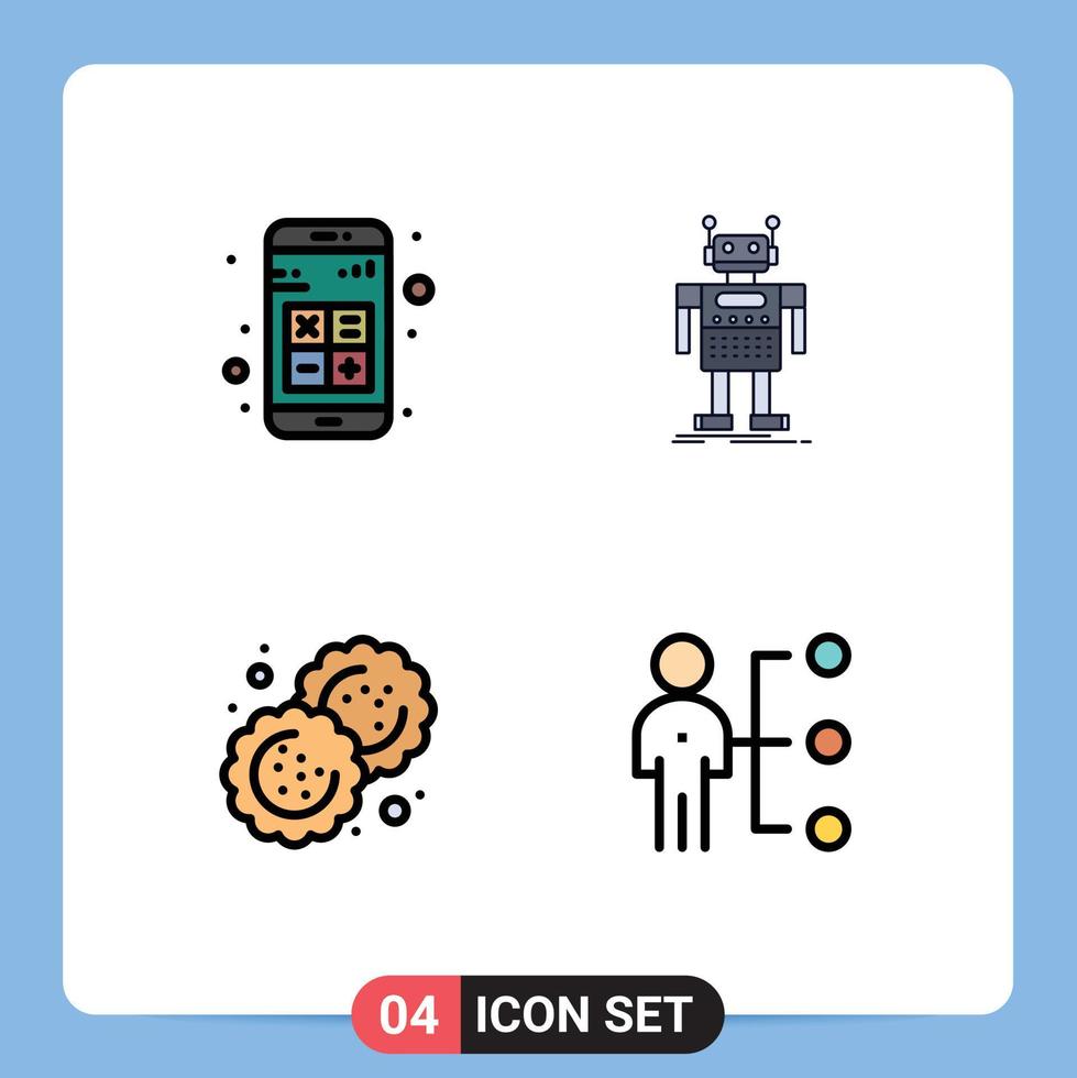 Set of 4 Modern UI Icons Symbols Signs for add technology calculator android biscuit Editable Vector Design Elements