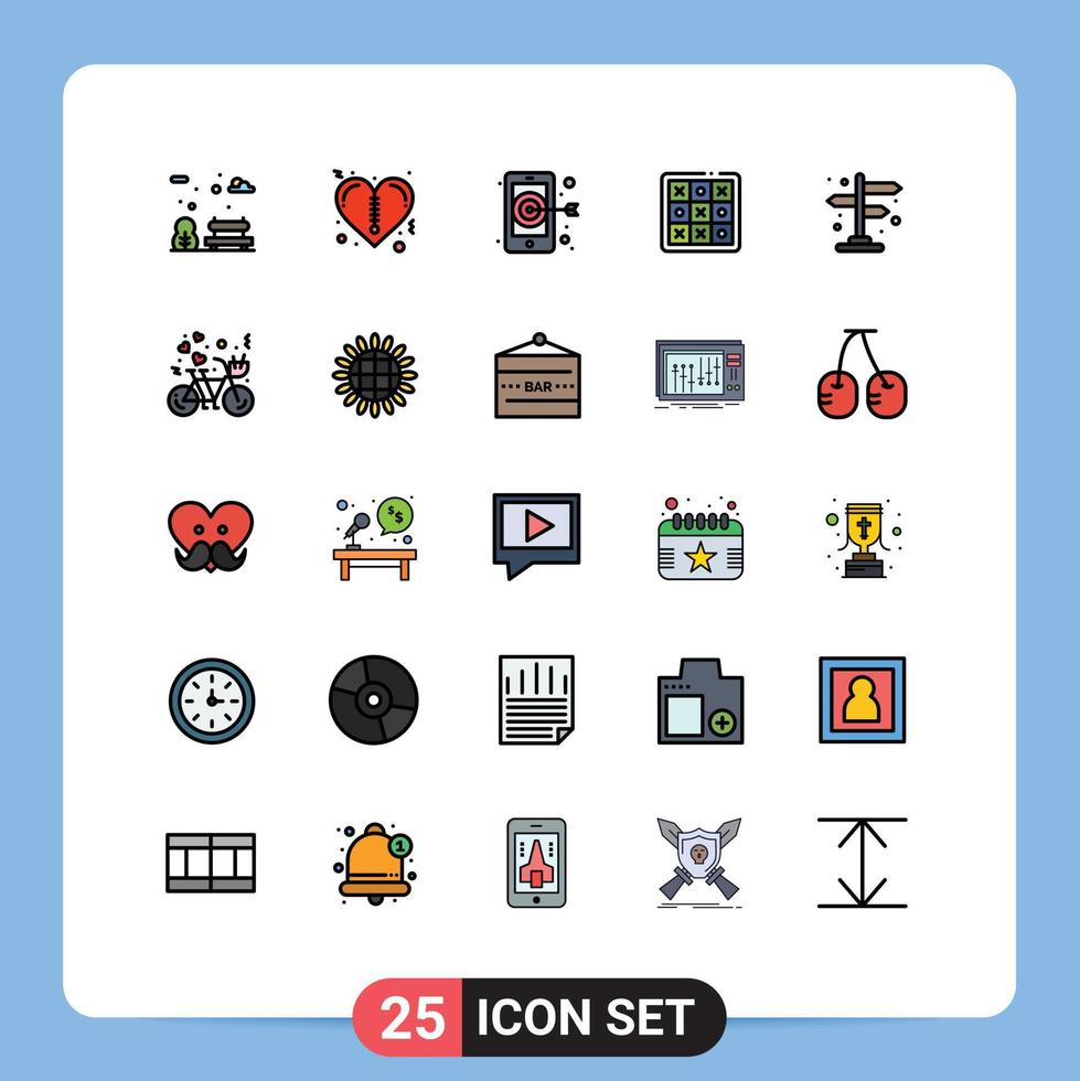 Universal Icon Symbols Group of 25 Modern Filled line Flat Colors of bicycle direction smartphone city tic tac toe Editable Vector Design Elements