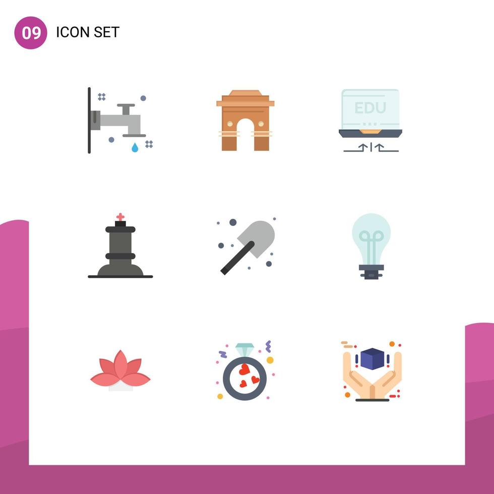9 User Interface Flat Color Pack of modern Signs and Symbols of digging figure srilanka chess arrow Editable Vector Design Elements