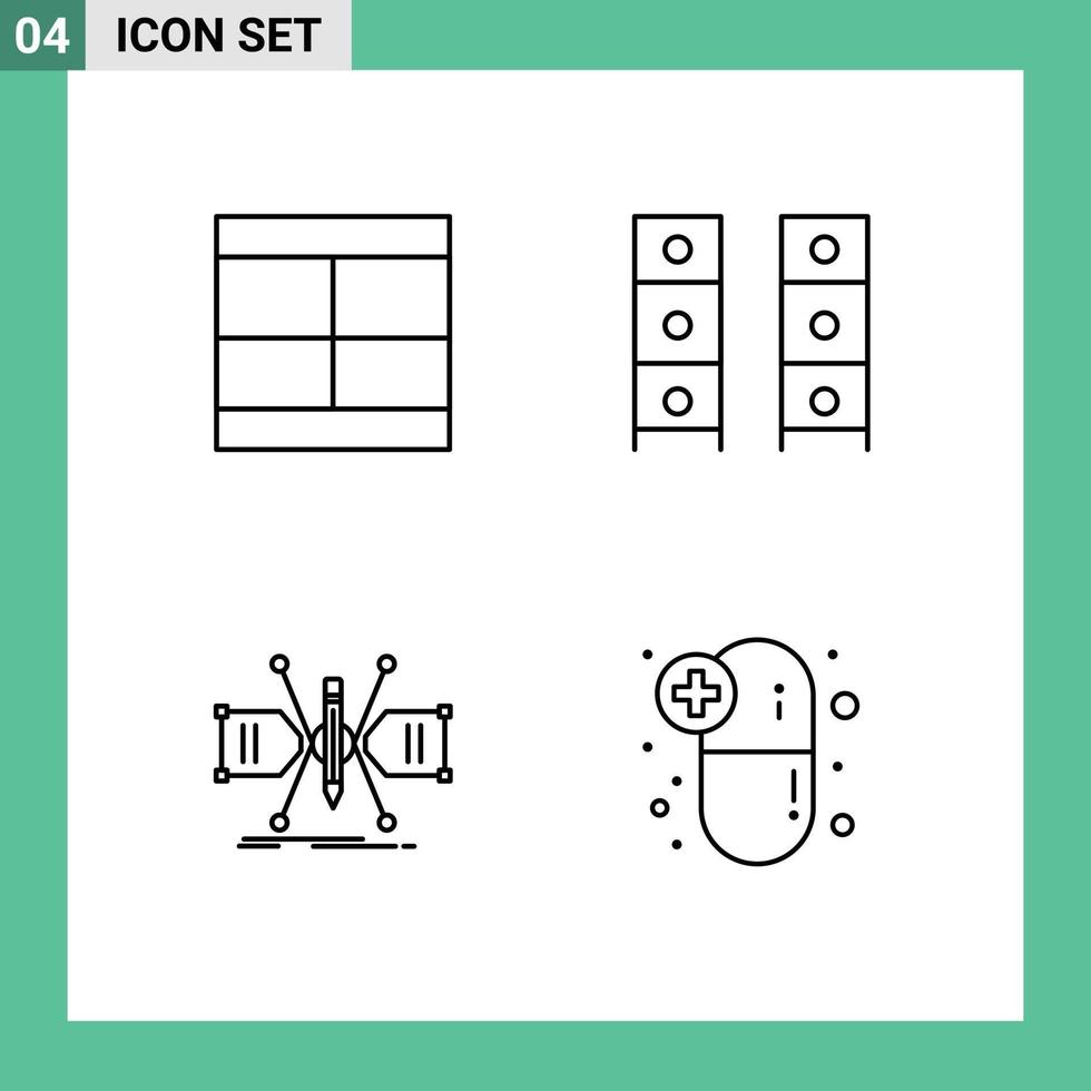 Editable Vector Line Pack of 4 Simple Filledline Flat Colors of create wardrobe illustration furniture constructing Editable Vector Design Elements