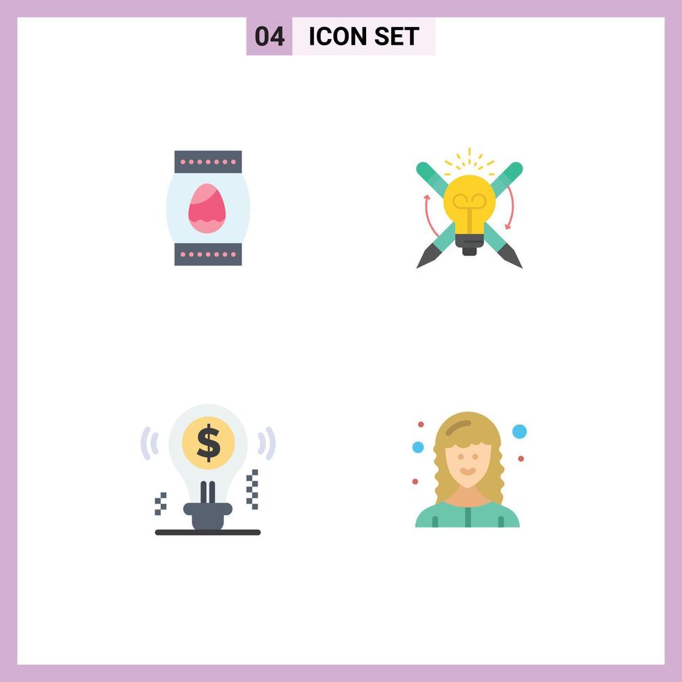 4 User Interface Flat Icon Pack of modern Signs and Symbols of egg bulb holiday light dollar Editable Vector Design Elements