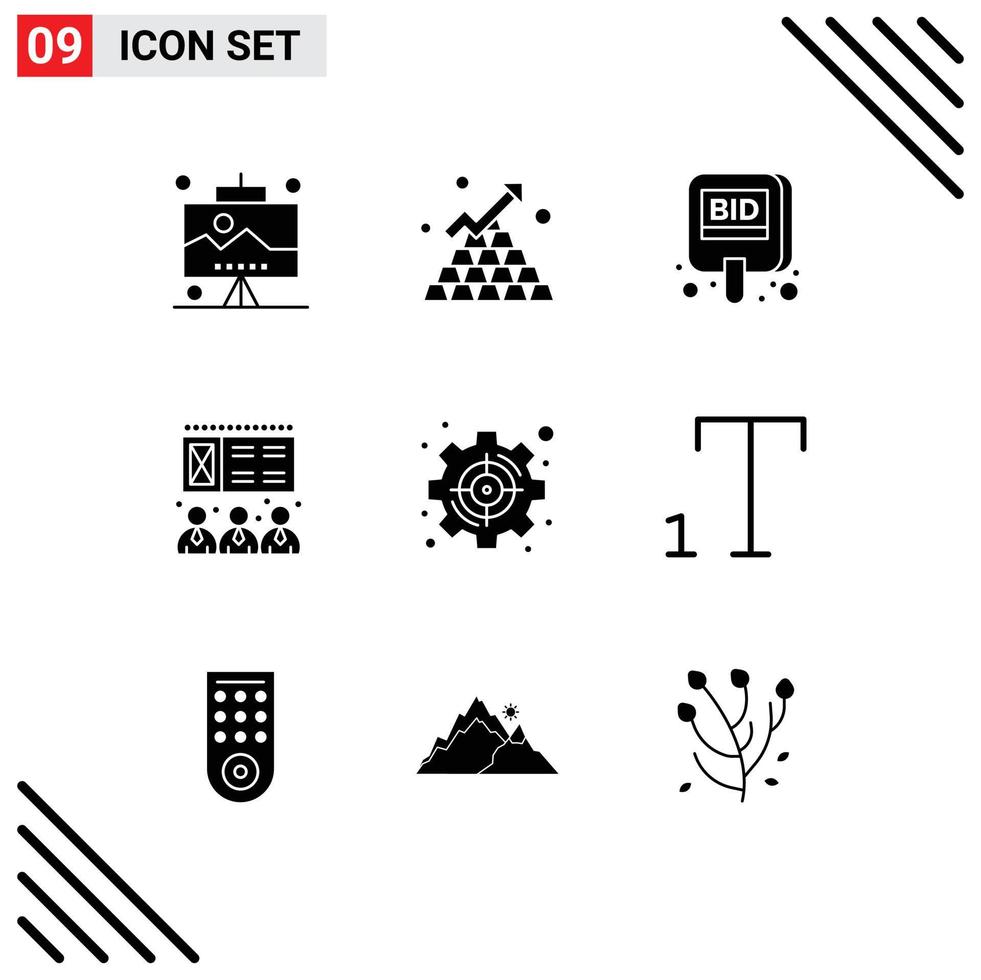 Solid Glyph Pack of 9 Universal Symbols of goal presentation up lecture label Editable Vector Design Elements
