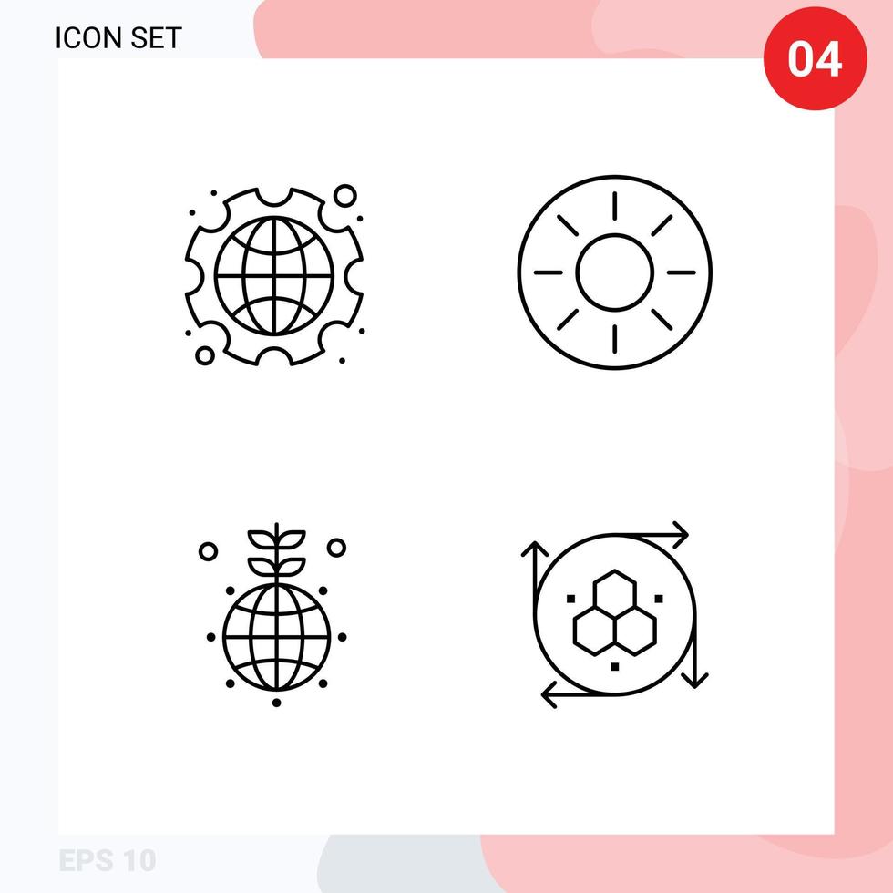 4 Thematic Vector Filledline Flat Colors and Editable Symbols of international tropical labor fruits globe Editable Vector Design Elements