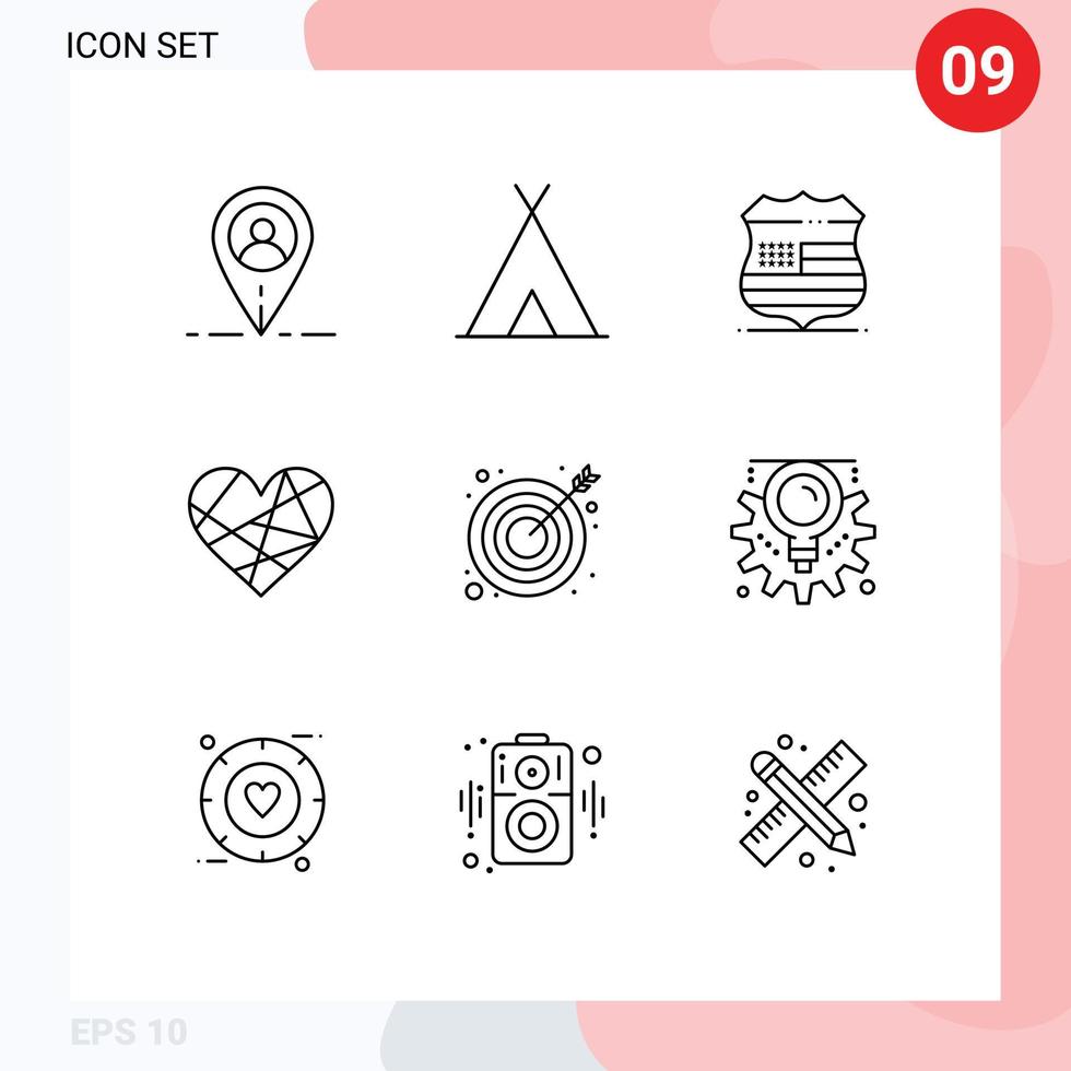 User Interface Pack of 9 Basic Outlines of goal gift sign favorite love Editable Vector Design Elements
