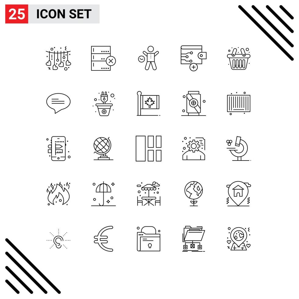 pictograma conjunto de 25 sencillo líneas de compras cesta gimnasio billetera negocio editable vector diseño elementos