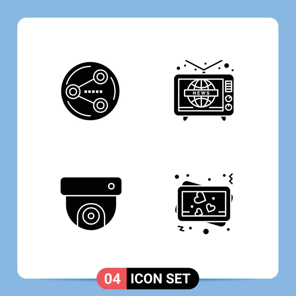 Group of 4 Modern Solid Glyphs Set for share cctv media tv love Editable Vector Design Elements