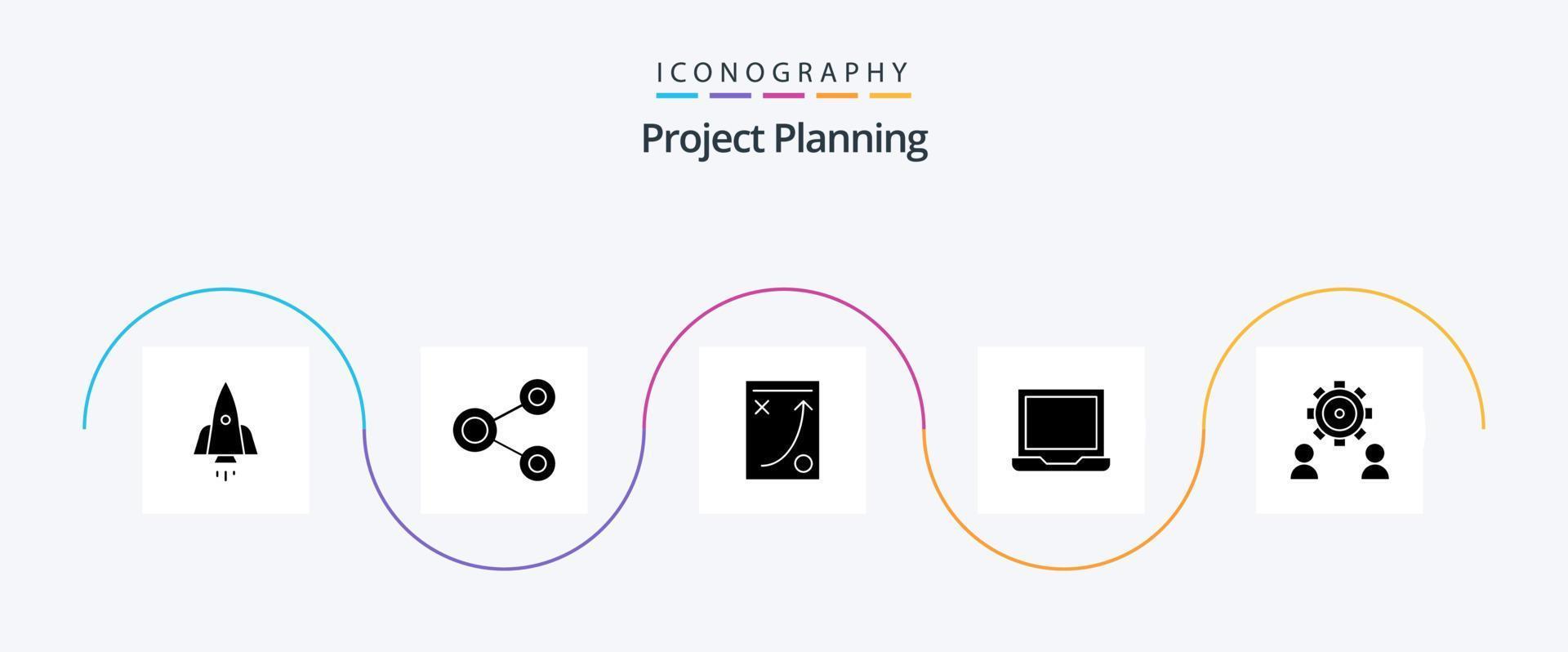proyecto cepillado glifo 5 5 icono paquete incluso ordenador portátil. computadora. intercambio. táctica. planificación vector