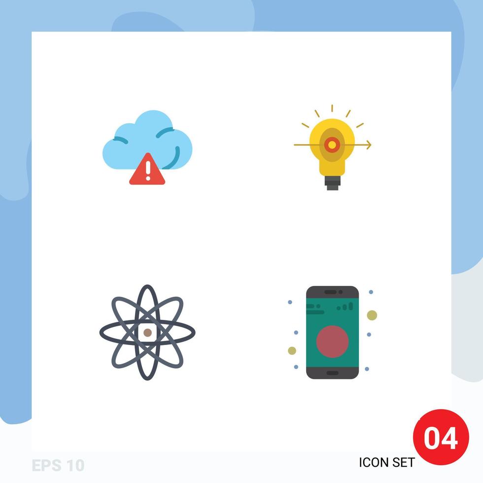 Set of 4 Vector Flat Icons on Grid for cloud science bulb business data Editable Vector Design Elements