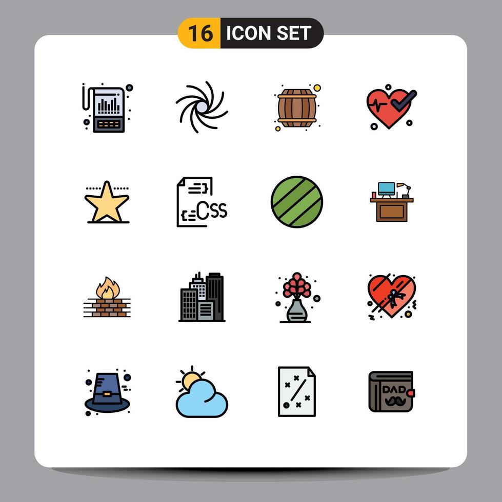 Group of 16 Flat Color Filled Lines Signs and Symbols for star cinema alcohol beat medical Editable Creative Vector Design Elements
