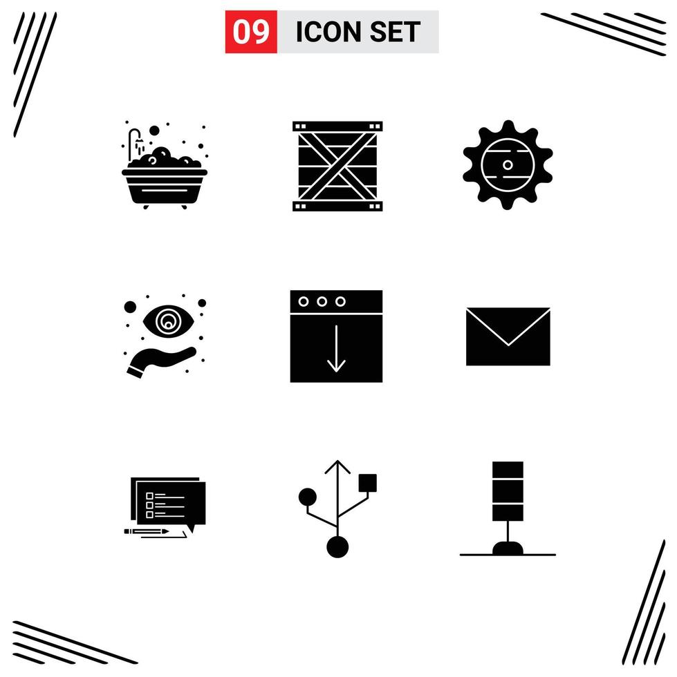 Pictogram Set of 9 Simple Solid Glyphs of vision hand programing focus food Editable Vector Design Elements