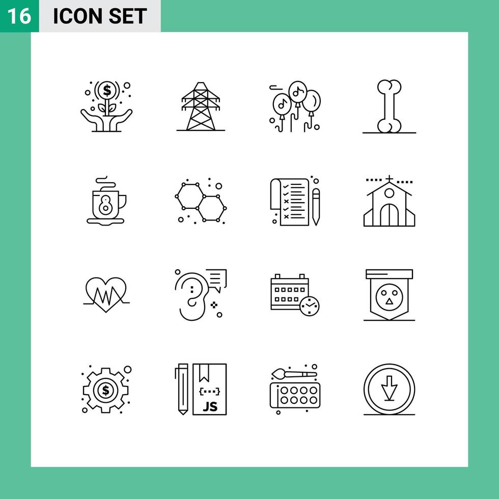 Set of 16 Vector Outlines on Grid for atoms tea transmission tower coffee bone Editable Vector Design Elements