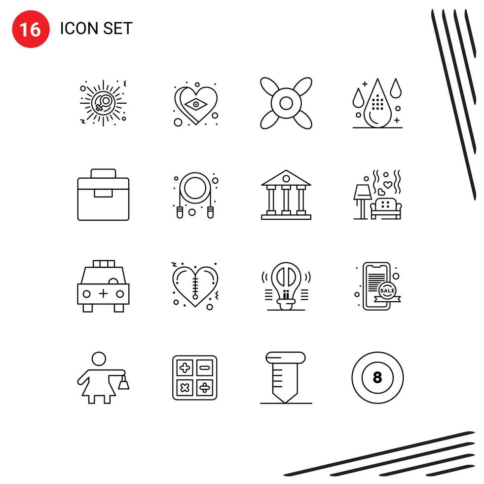 Pictogram Set of 16 Simple Outlines of lunchbox box cooler drop design Editable Vector Design Elements