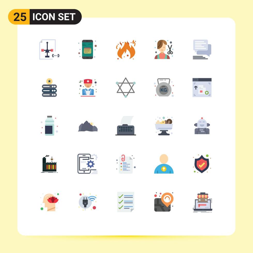 Group of 25 Flat Colors Signs and Symbols for grooming fashion date cutter flame Editable Vector Design Elements