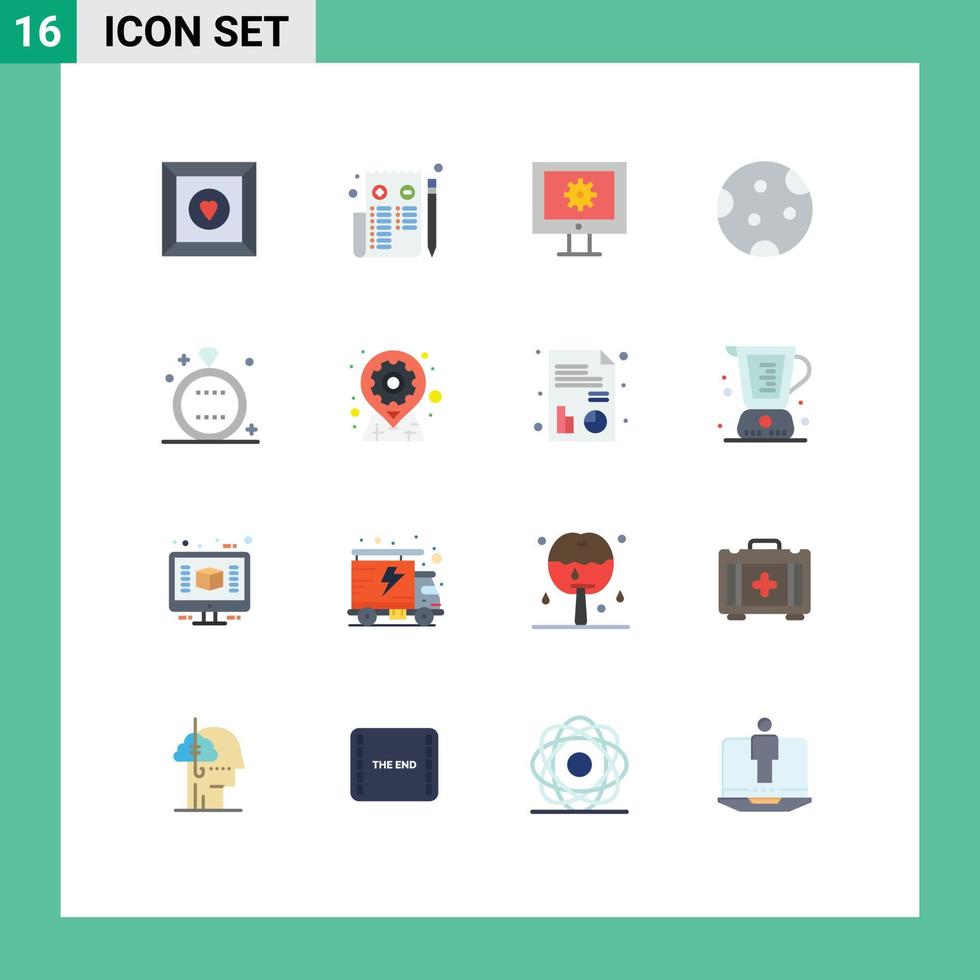 paquete de dieciséis moderno plano colores señales y símbolos para web impresión medios de comunicación tal como evento clima técnico asistencia dormir Luna editable paquete de creativo vector diseño elementos