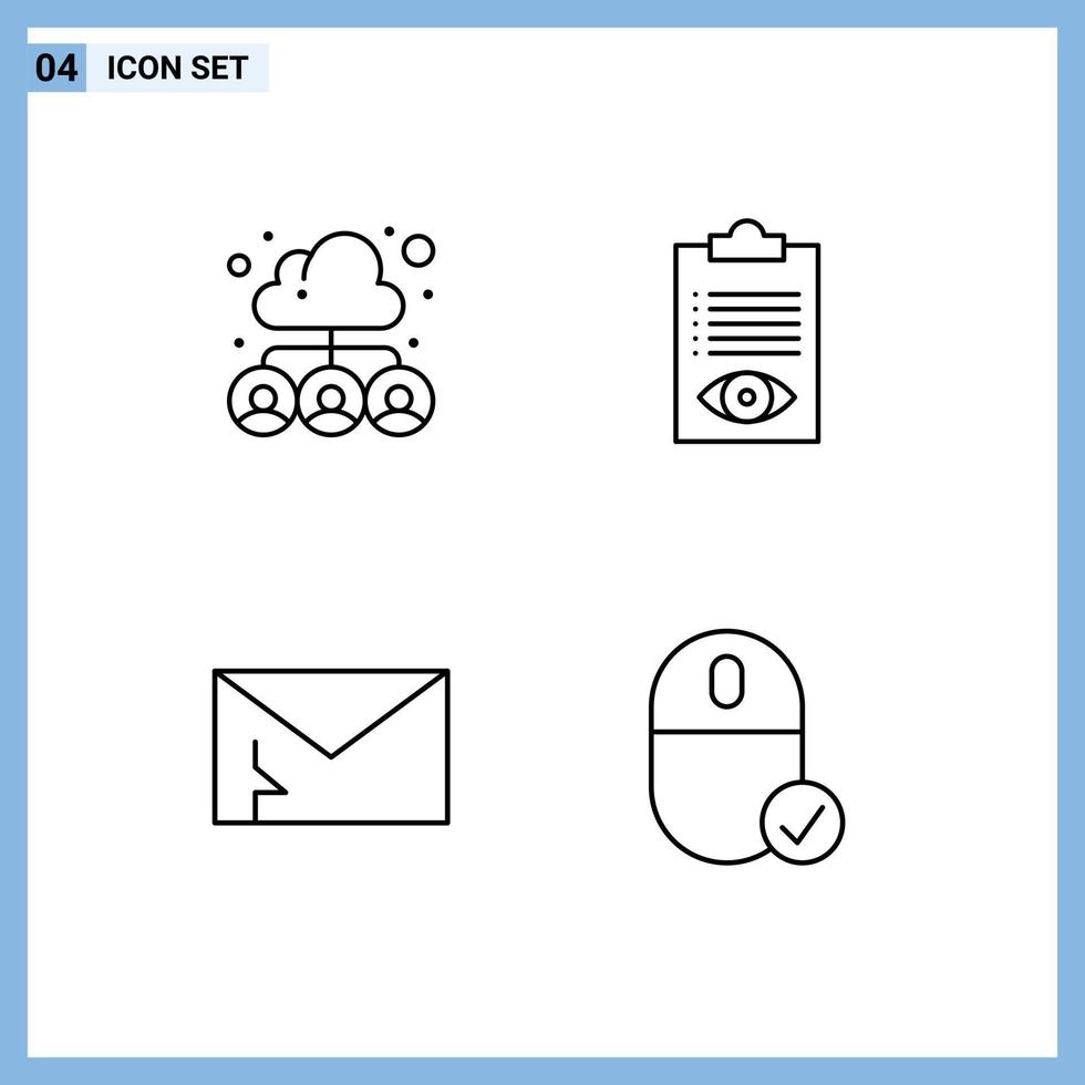 Stock Vector Icon Pack of 4 Line Signs and Symbols for cloud list team delivery infected Editable Vector Design Elements