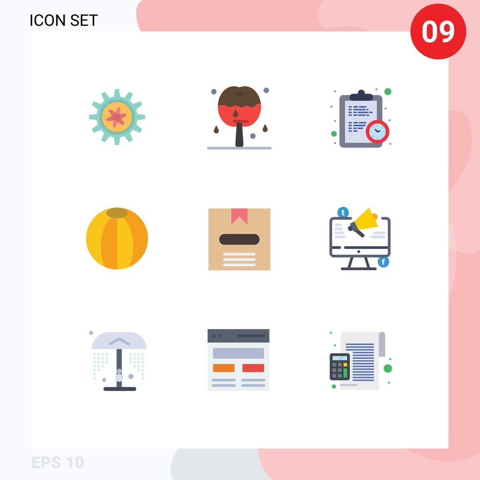 Universal Icon Symbols Group of 9 Modern Flat Colors of commerce toy clock beach ball ball Editable Vector Design Elements
