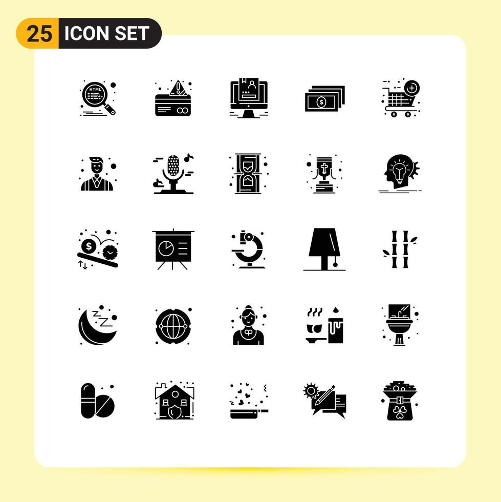 25 Solid Glyph concept for Websites Mobile and Apps new item cash resume money cv Editable Vector Design Elements