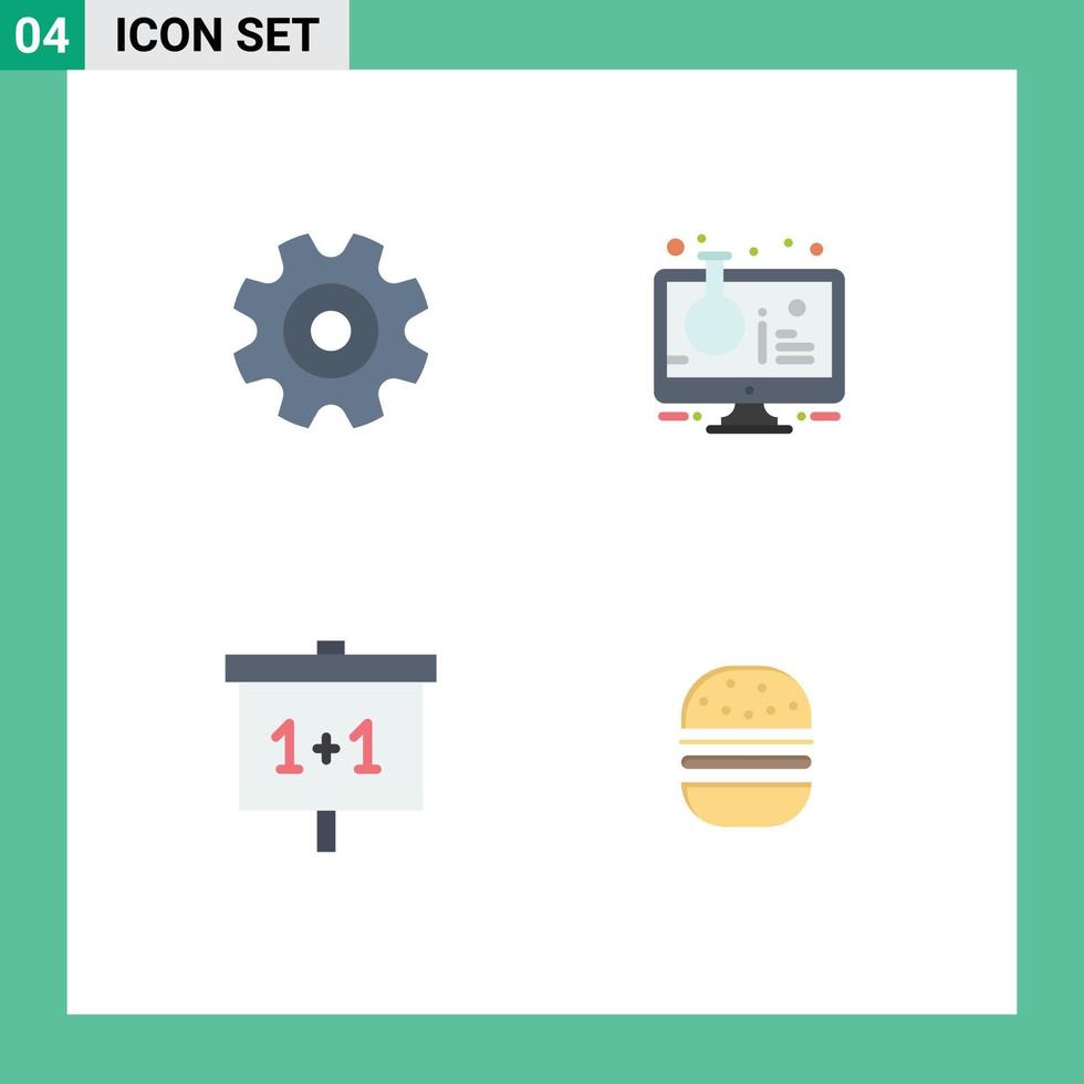 4 User Interface Flat Icon Pack of modern Signs and Symbols of cogs education wheel online lab school Editable Vector Design Elements