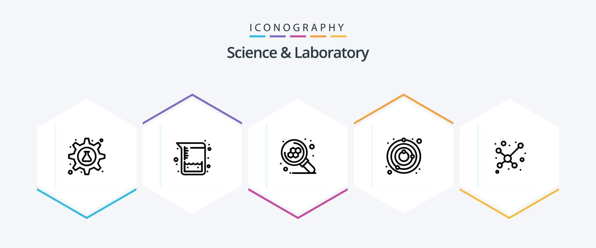 Science 25 Line icon pack including molecule. universe. atom. space. circle vector