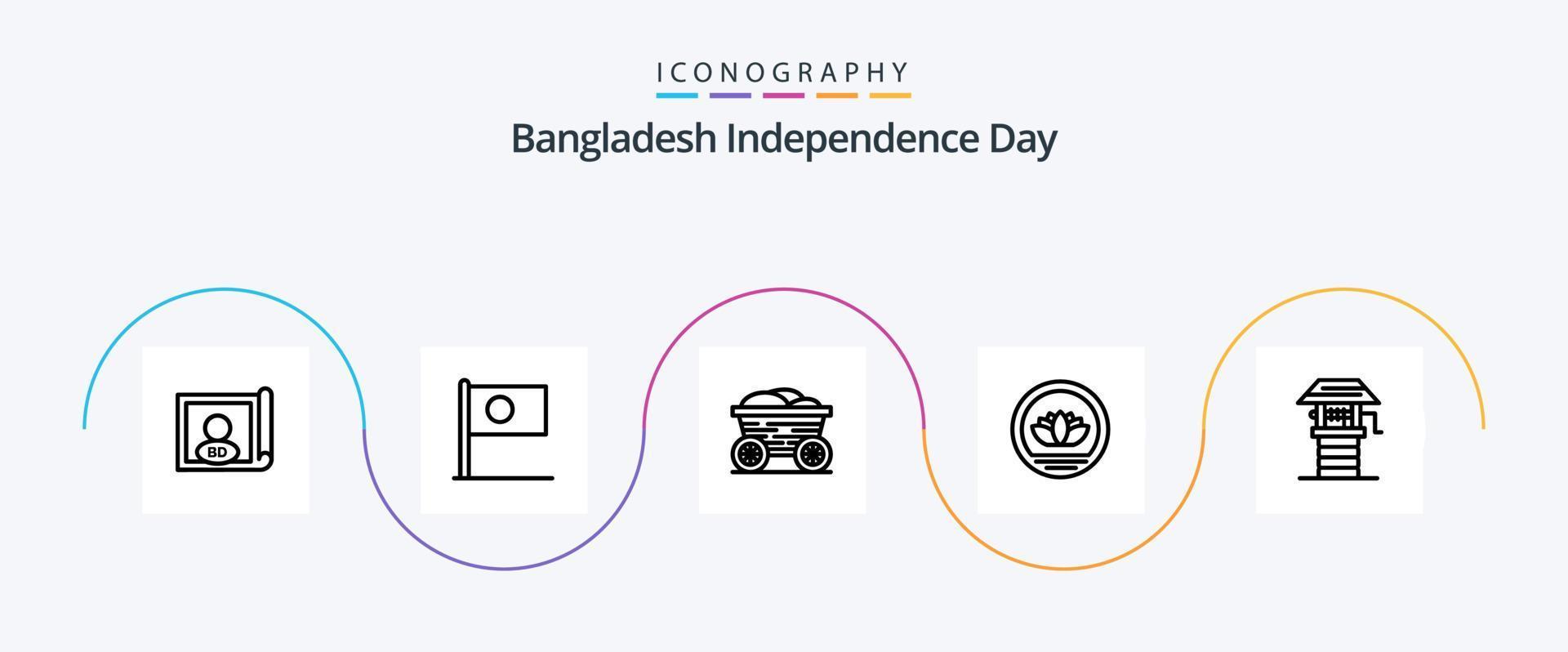 Bangladesh Independence Day Line 5 Icon Pack Including agriculture. coin. flag. bangladeshi. bangladesh vector