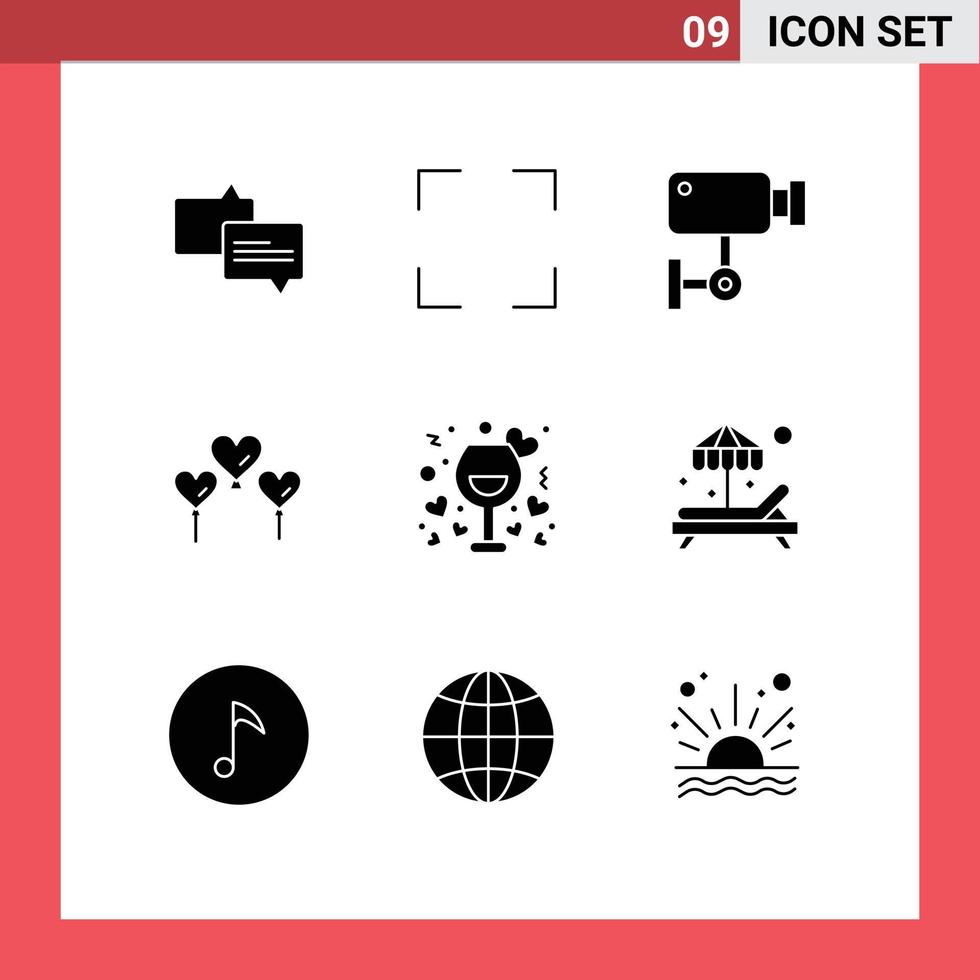 9 Universal Solid Glyphs Set for Web and Mobile Applications romantic love security date balloon Editable Vector Design Elements