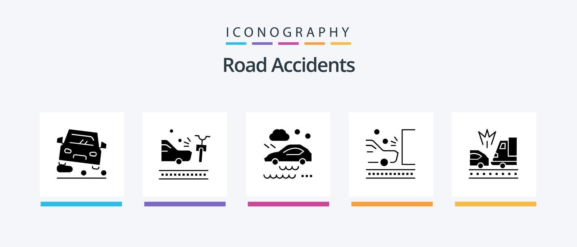 Road Accidents Glyph 5 Icon Pack Including accident. safety. bad weather condition. road. accident. Creative Icons Design vector