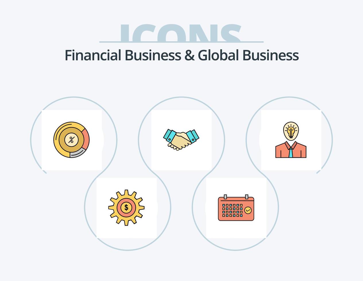 Financial Business And Global Business Line Filled Icon Pack 5 Icon Design. date. success. gear. hand. growth vector