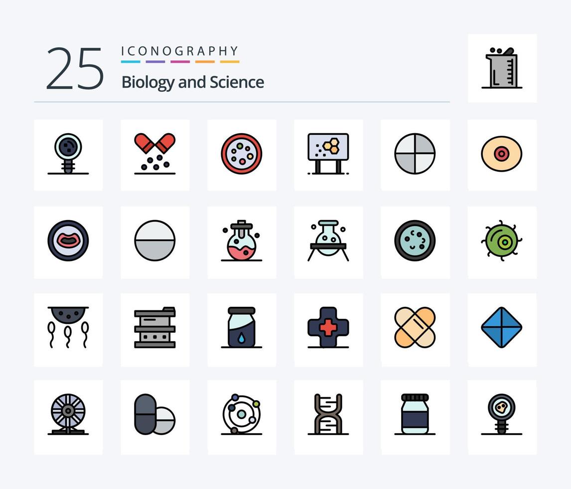 Biology 25 Line Filled icon pack including formula. biology. pills. biochemistry. lab vector