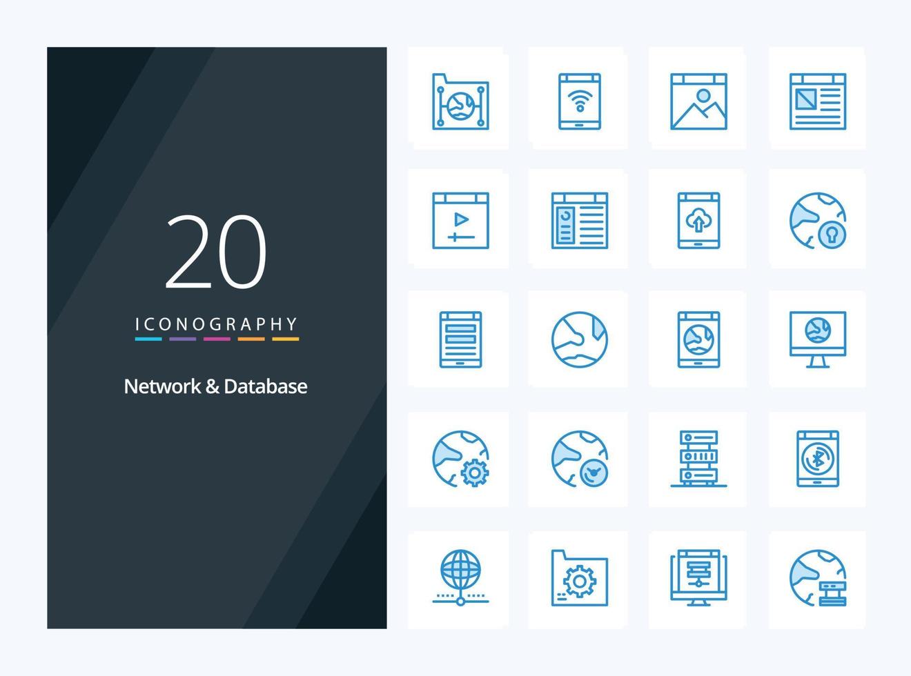 20 Network And Database Blue Color icon for presentation vector