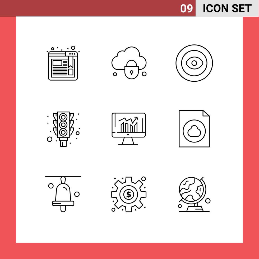 9 Universal Outlines Set for Web and Mobile Applications report business award stop signal Editable Vector Design Elements