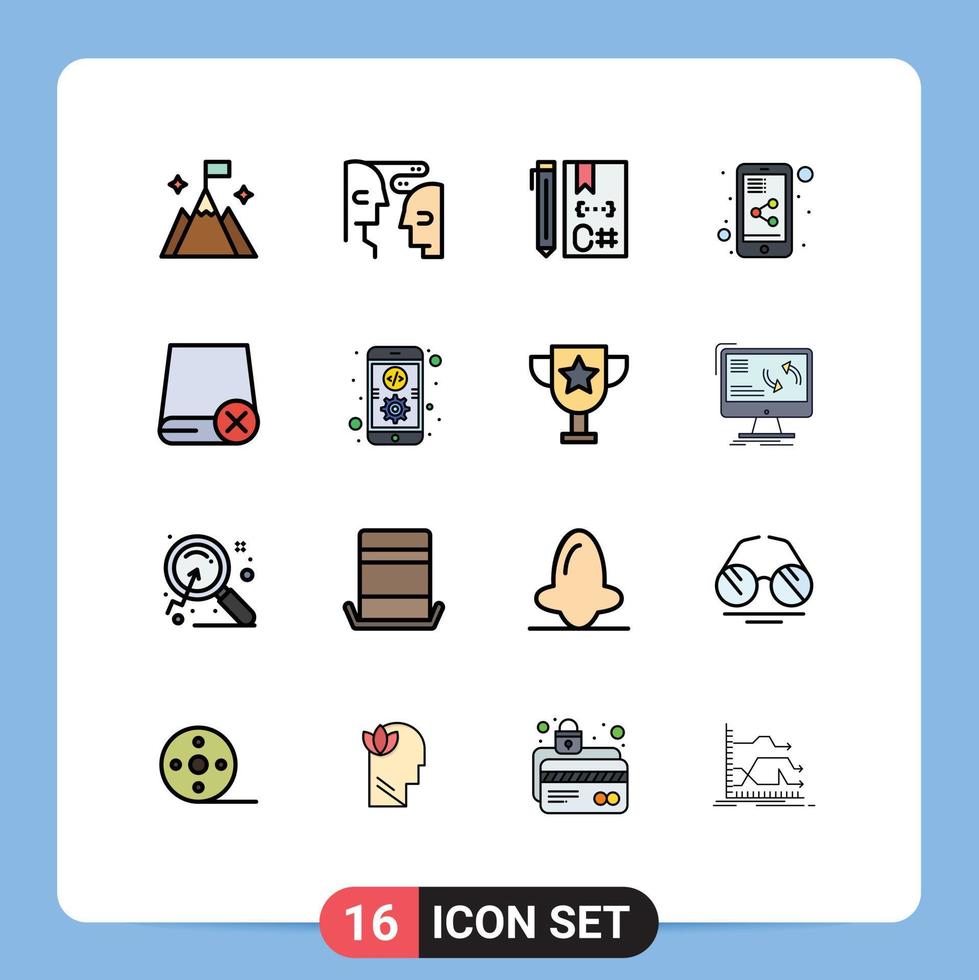 Group of 16 Flat Color Filled Lines Signs and Symbols for devices share mobile c share document development Editable Creative Vector Design Elements