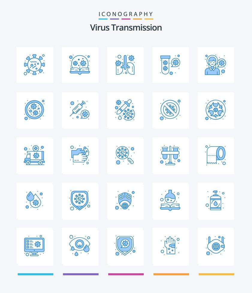 creativo virus transmisión 25 azul icono paquete tal como dolor de cabeza. tubos anatomía. lleno bacterias vector