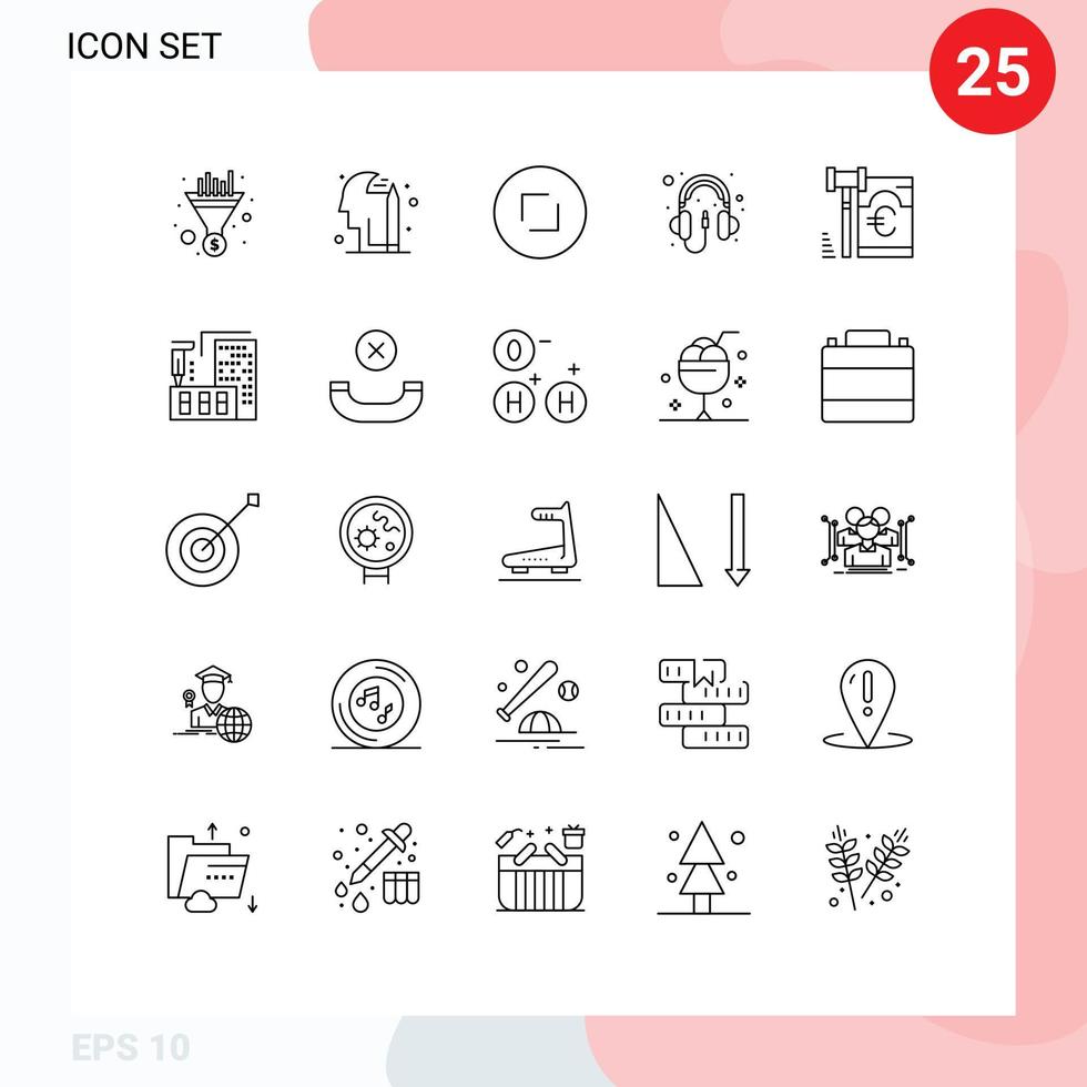 Pictogram Set of 25 Simple Lines of security gdpr circle headphone computer Editable Vector Design Elements