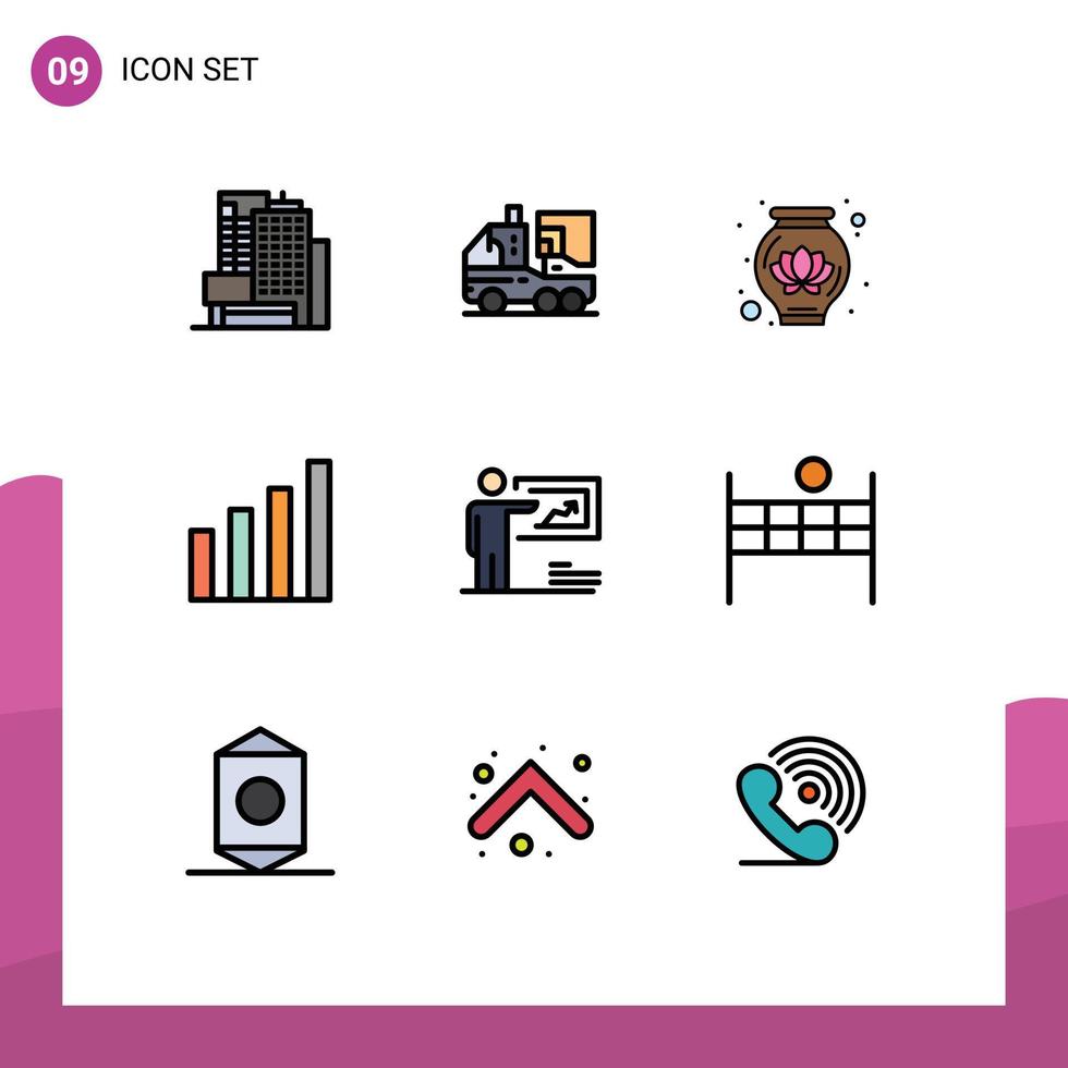 Pictogram Set of 9 Simple Filledline Flat Colors of strategy presentation pot user interface Editable Vector Design Elements