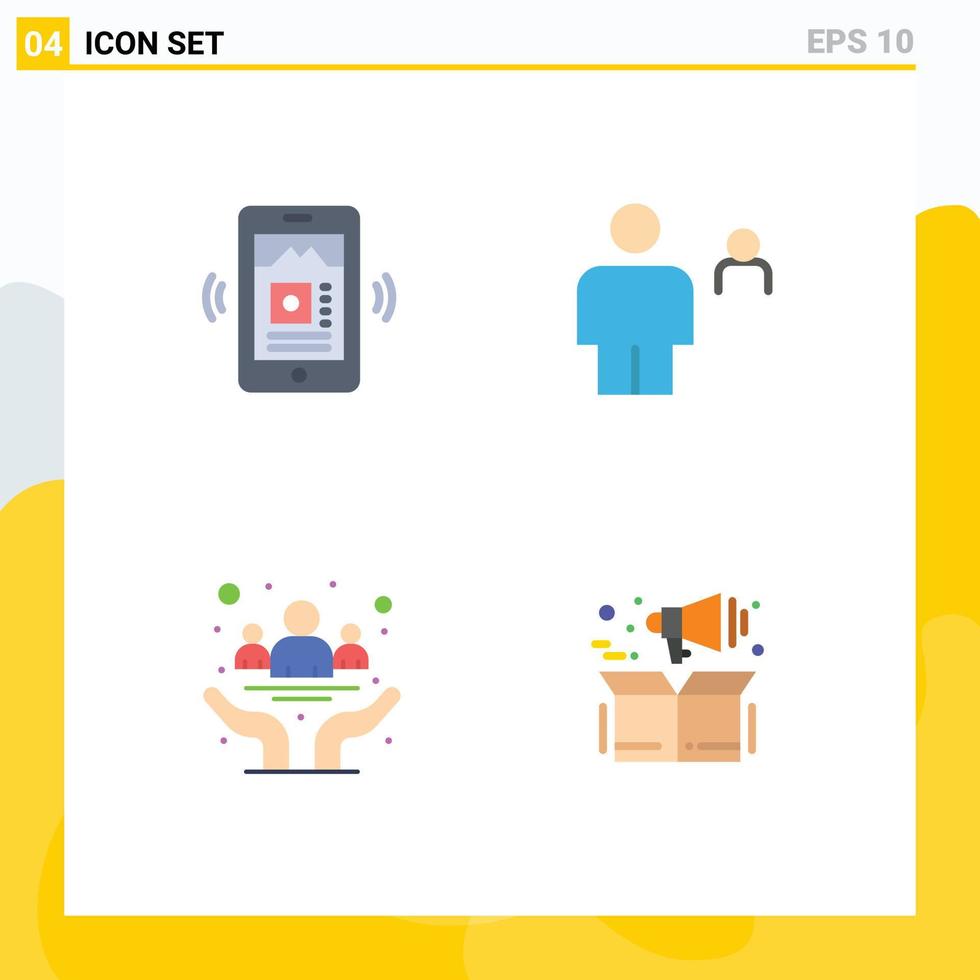 Set of 4 Vector Flat Icons on Grid for mobile cancer avatar pair day Editable Vector Design Elements