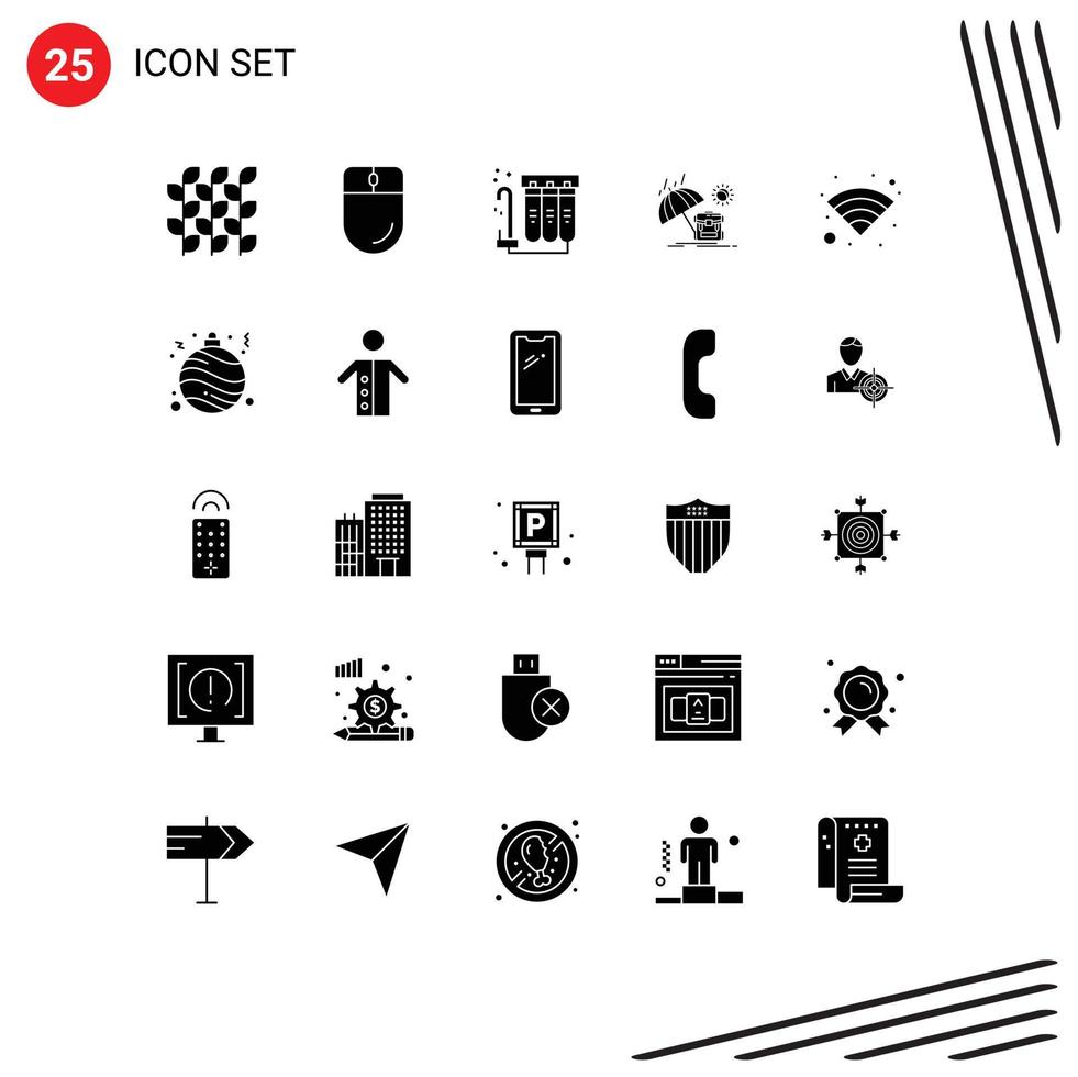 Pack of 25 creative Solid Glyphs of technology sun mouse backpack water Editable Vector Design Elements