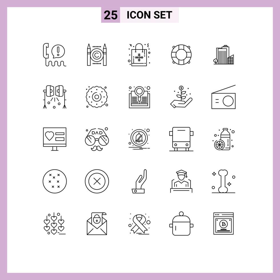 Modern Set of 25 Lines Pictograph of build summer digital lifeguard hand bag Editable Vector Design Elements