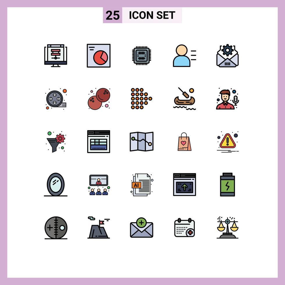 Set of 25 Modern UI Icons Symbols Signs for gear mail system persona education Editable Vector Design Elements