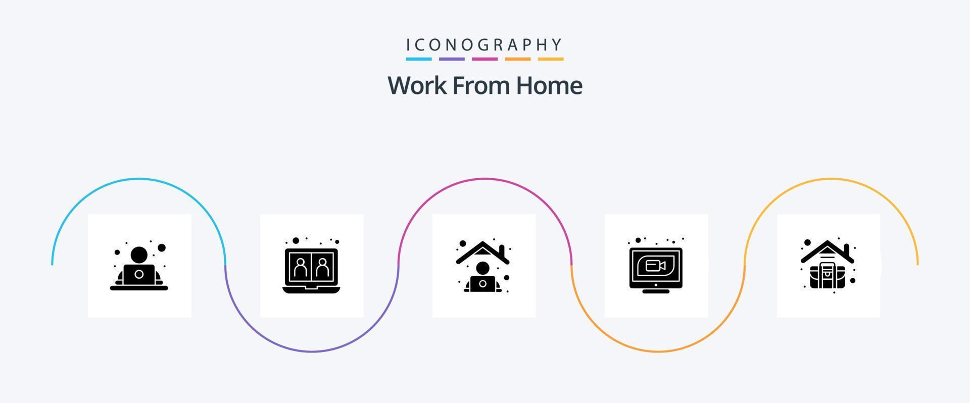 Work From Home Glyph 5 Icon Pack Including web. internet. sharing. communication. work vector
