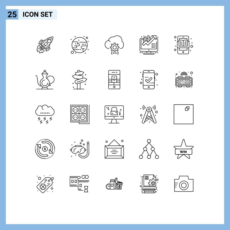 Set of 25 Vector Lines on Grid for growth business growth moon business development Editable Vector Design Elements