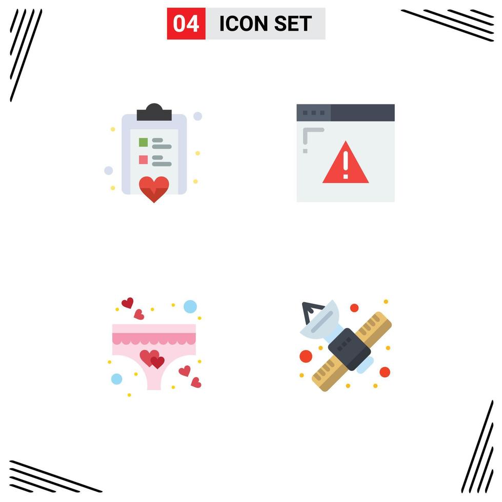 Pack of 4 creative Flat Icons of board love love web romance Editable Vector Design Elements