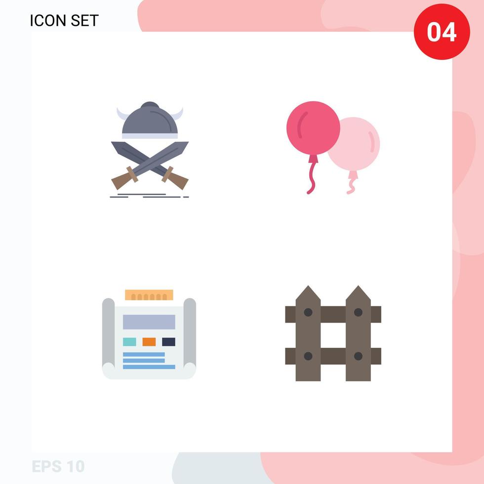 4 Universal Flat Icon Signs Symbols of battle design warrior fly drawing Editable Vector Design Elements